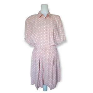 NEW Be Smart Vintage Belted Polka‎ Dot Print Romper Size 11 12 Pink White